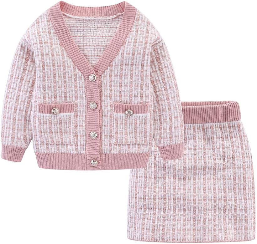 Mud Kingdom Cute Little Girls Ribbed Knit Cardigan Skirt Set School Style | Amazon (US)