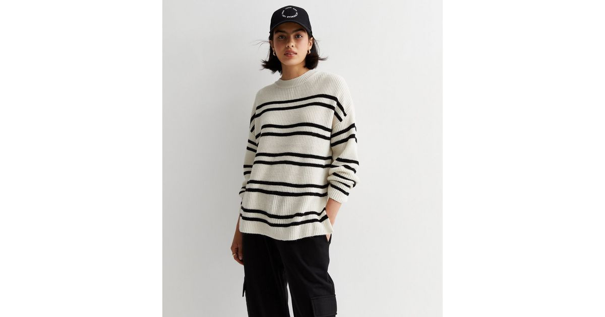 Off White Stripe Split Hem Oversized Jumper
						
						Add to Saved Items
						Remove from Sav... | New Look (UK)