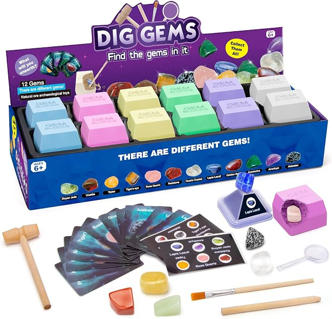 BIGEARN Gems Dig Science Kit, STEM Educational Mineral & Rock Collection, Real Archaeology Gemsto... | Amazon (US)