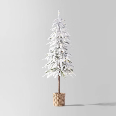 Pre-lit LED Dewdrop Downswept Flocked Balsam Fir with Basket Artificial Christmas Tree Warm White... | Target