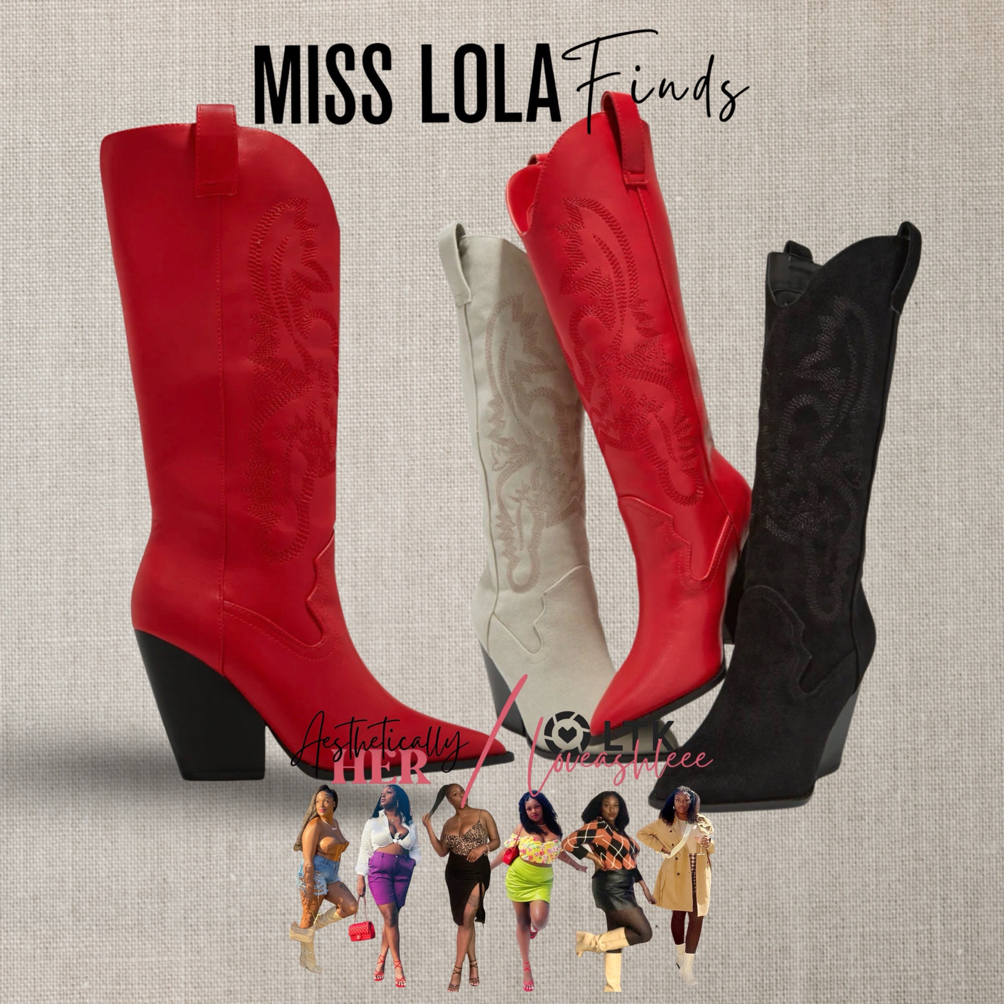 Saddle up in style with these stunning women’s cowboy boots from Miss Lola! 🤠✨ Available in red, nude, and black—perfect for adding a little Western flair to your fall looks. Use code **NEWSZN** for a discount! #CowboyBoots #WesternChic #MissLola #FallFootwear #BootSeason #RedBoots #NudeBoots #BlackBoots #FallStyle #nashville #cowgirl

#LTKFindsUnder50 #LTKShoeCrush #LTKFindsUnder100