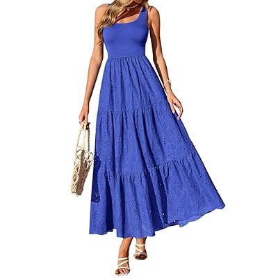 BTFBM Women Summer Eyelet Midi Dresses Casual Spring 2026 Sleeveless A Line Flowy Vacati… | Amazon (US)