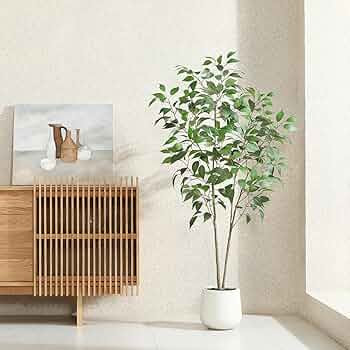 Artificial Ficus Tree,5FT Fake Tree in White Imitation Ceramic Planter with Lifelike Moss,Faux Fi... | Amazon (US)