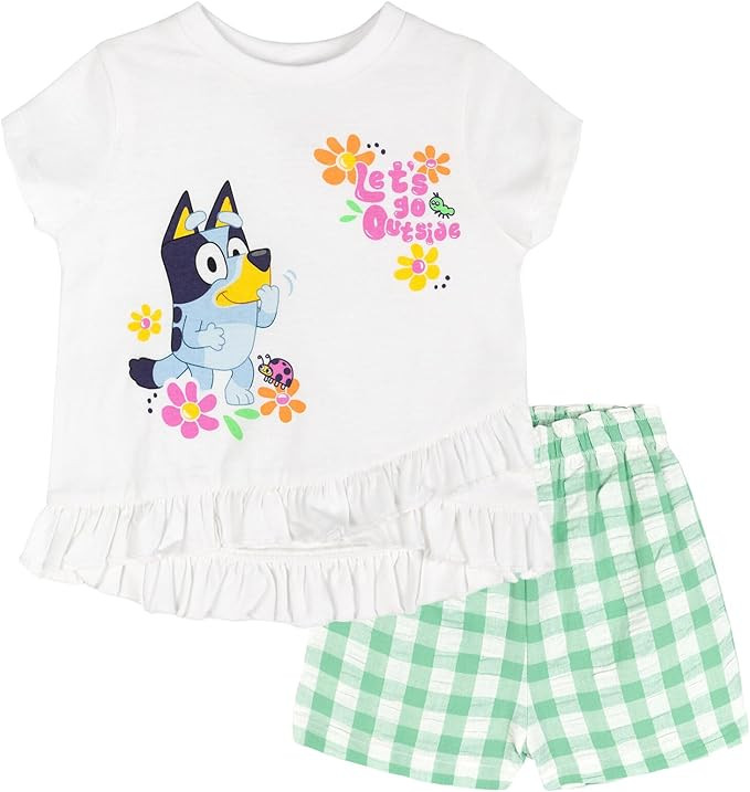 Bluey Girls T-Shirt and Chambray Shorts Outfit Set Toddler to Big Kid Sizes (2T - 10-12) | Amazon (US)