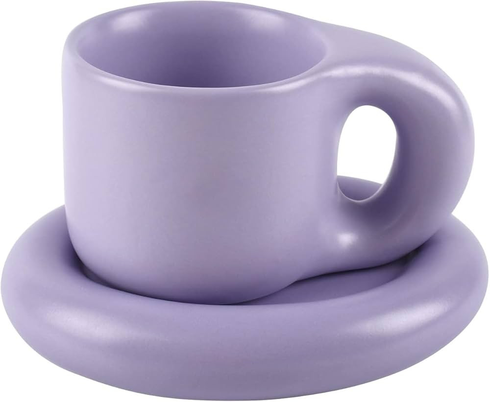 Koythin Ceramic Coffee Chubby Mug Saucer Set, Creative Cute Fat Handle Cup with Saucer for Office... | Amazon (US)