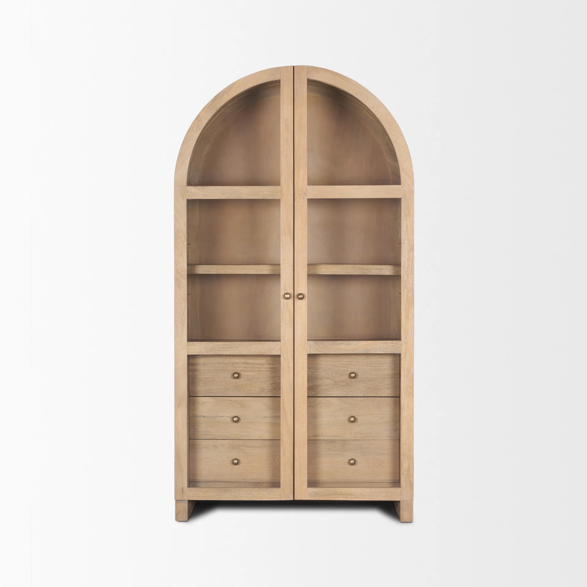 Mercana Suri Light Brown Wood W/Glass Doors Arched Curio Cabinet | Wayfair | Wayfair North America
