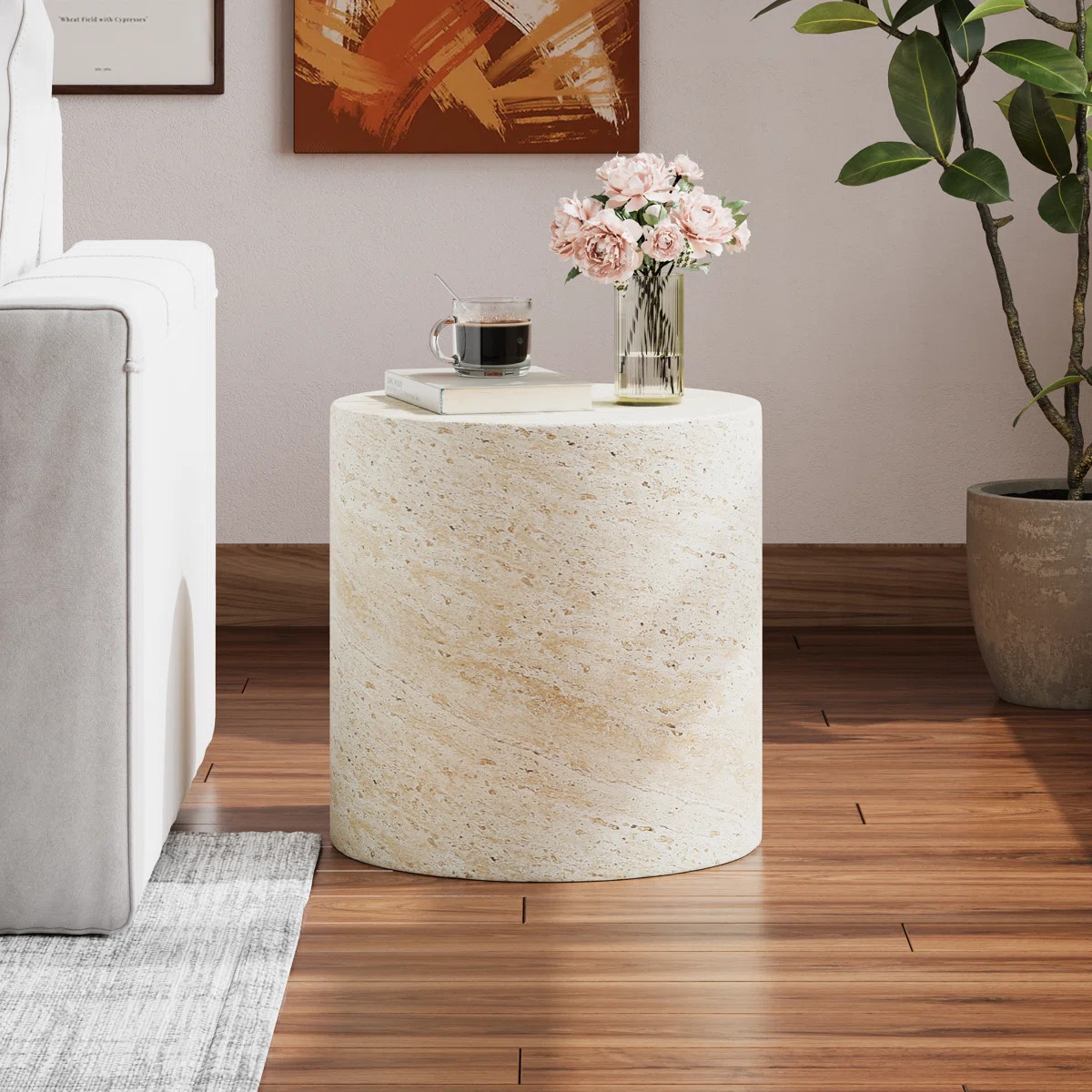 Belsy Light Weight Concrete Outdoor Side Table - Smooth Cylindrical Design | Wayfair North America