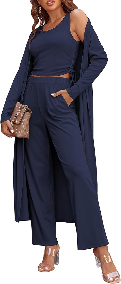 Ekouaer Women's 3 Piece Knit Lounge Set Sweatsuit | Amazon (US)