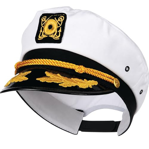 Wall2Wall Captain Yacht Hat Costume Accessory | Adjustable White Sailor Captain Snapback Cap for Adults | Nautical Navy Party, Halloween & Boat Captain Dress Up Hat | Amazon (US)