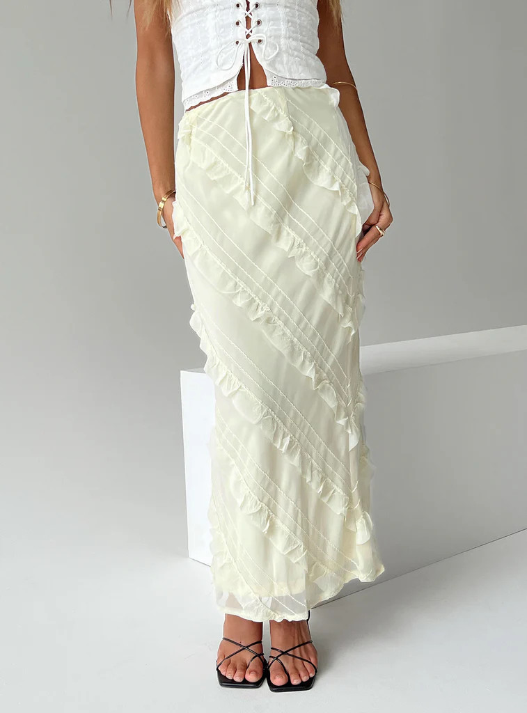 Mullins Bias Cut Maxi Skirt Lemon | Princess Polly US