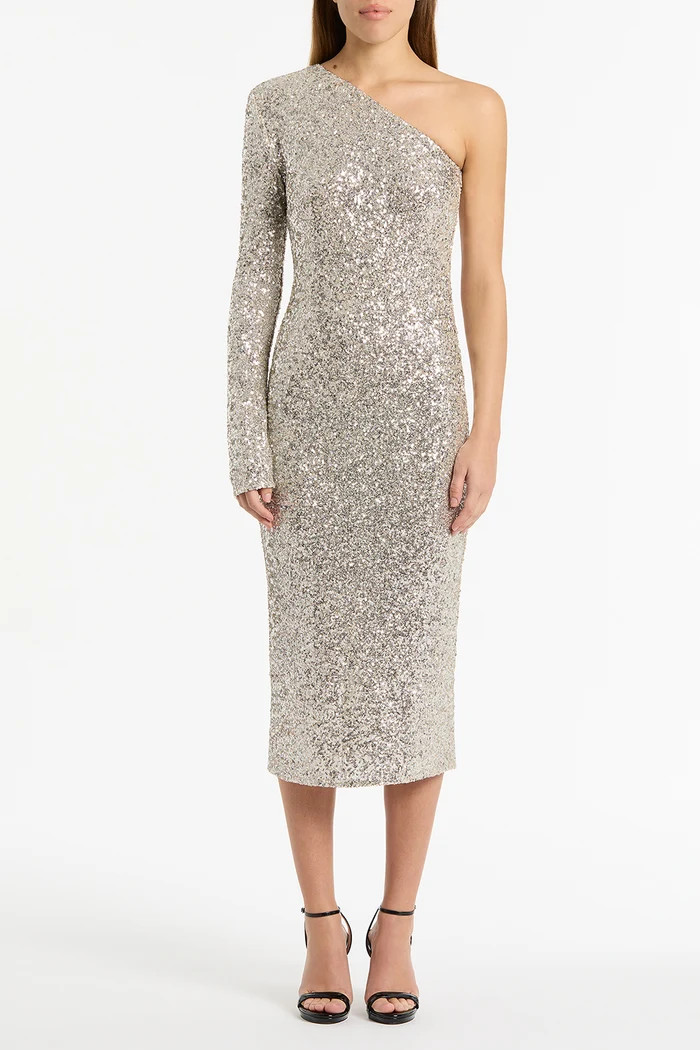 IVORY CRUSHED SEQUIN FITTED DRESS | Carla Zampatti