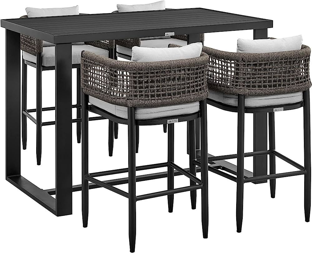 Armen Living Felicia Modern Outdoor Patio Bar Table and Stools Set, 5 Piece, Black | Amazon (US)