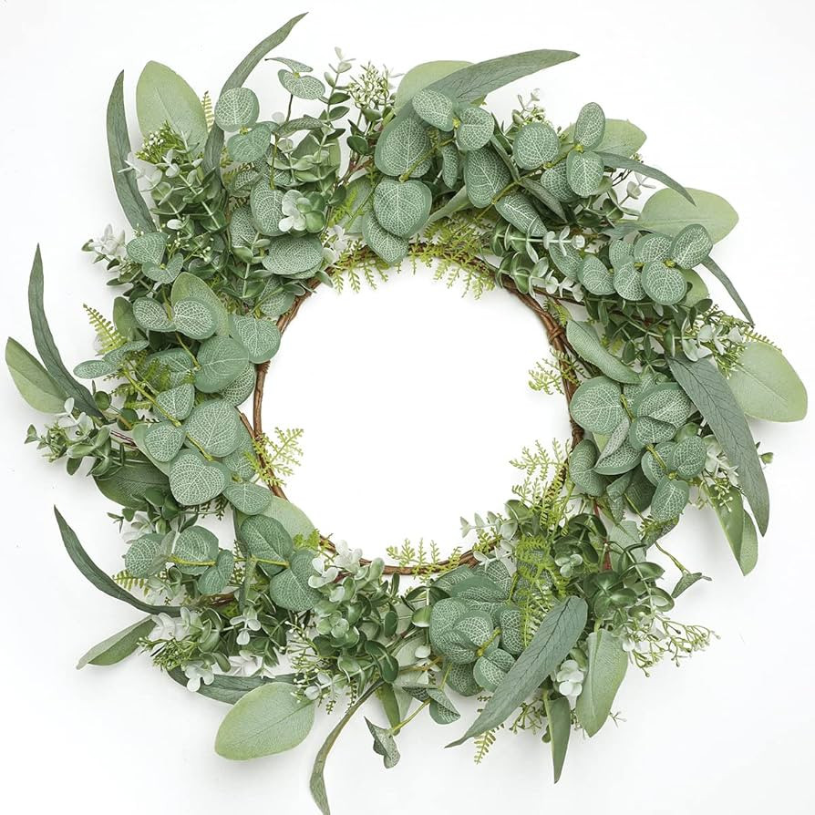 LIFEFAIR Eucalyptus Wreath, 20" Green Spring Artificial Eucalyptus Leaves Wreath for Front Door W... | Amazon (US)