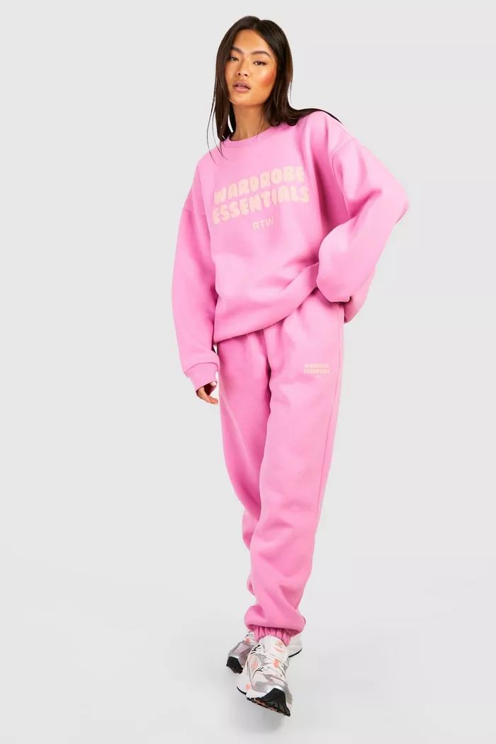 Wardrobe Essentials Slogan Sweater Tracksuit | Boohoo.com (UK & IE)