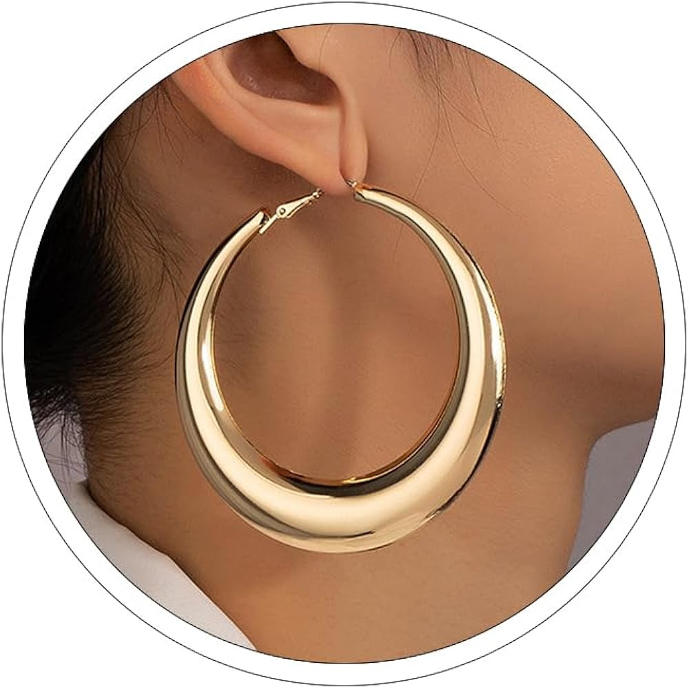 Large Gold Hoop Earrings Lightweight Chunky Gold Earrings for Women Silver Chunky Earrings 14k Go... | Amazon (US)