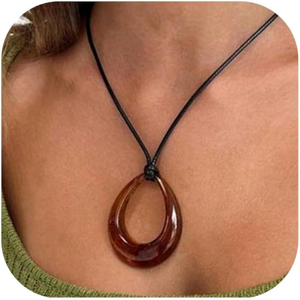 Boho Necklace Gold Pendant Jewelry for Women Chunky Gold Necklaces Statement Big Circle Black Nec... | Amazon (US)