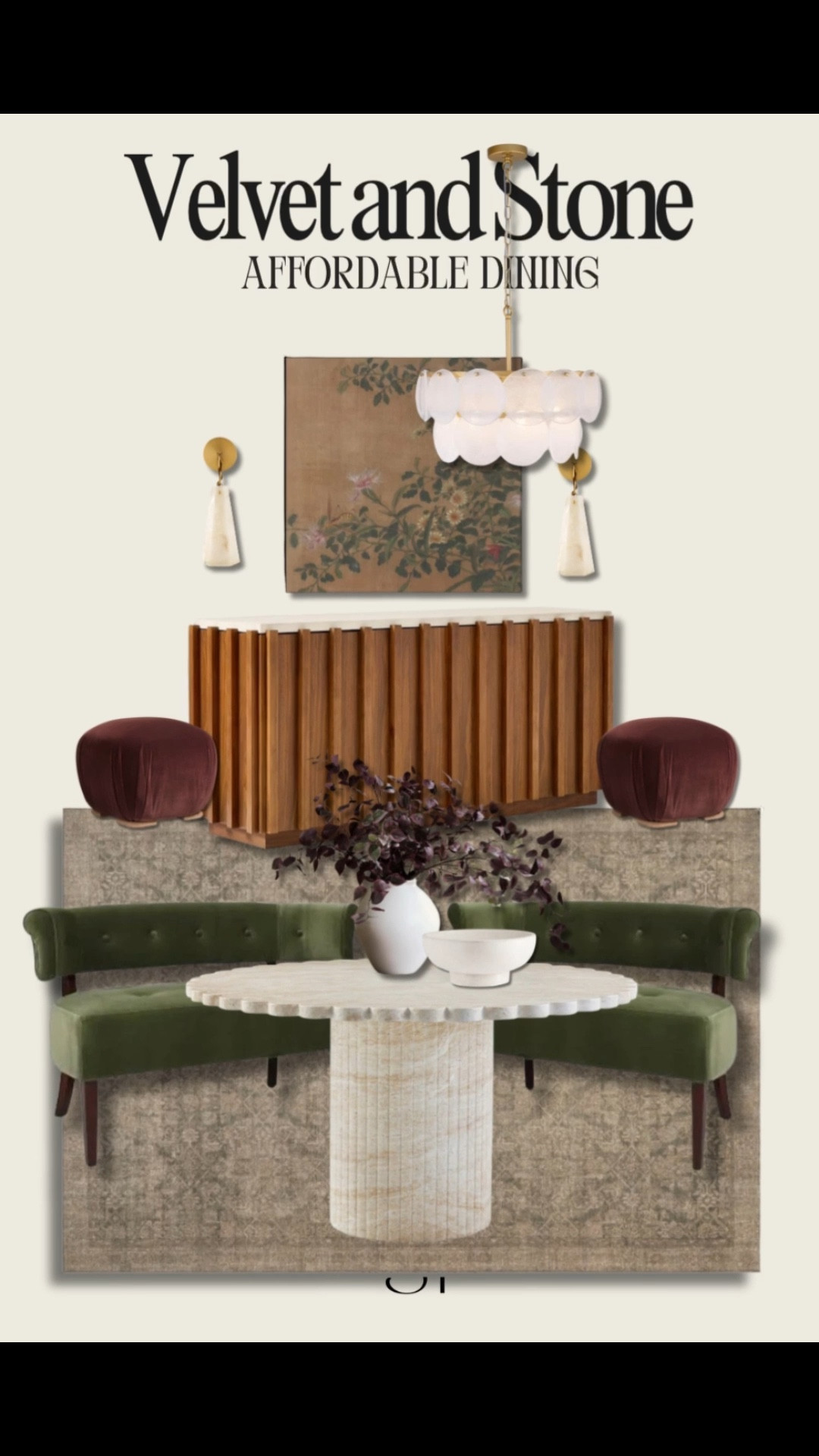 This dining setup feels so luxe but everything here is actually affordable! I’m obsessed with how the velvet seating and stone table balance each other out — soft and moody meets organic and timeless. Add in warm lighting and rich accents, and suddenly you’ve got a designer-inspired dining room that doesn’t drain your budget.


#LTKHome