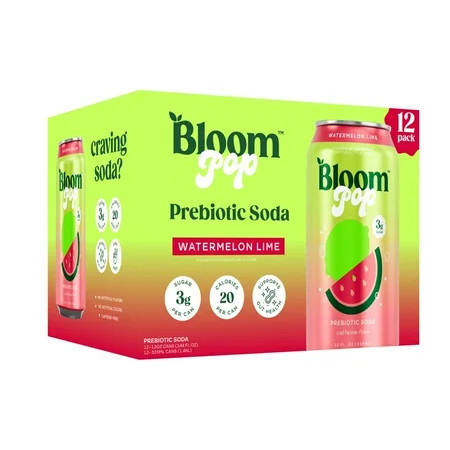 Bloom Pop Prebiotic Soda, Watermelon Lime, 12 fl oz, 12 Pack | Walmart (US)