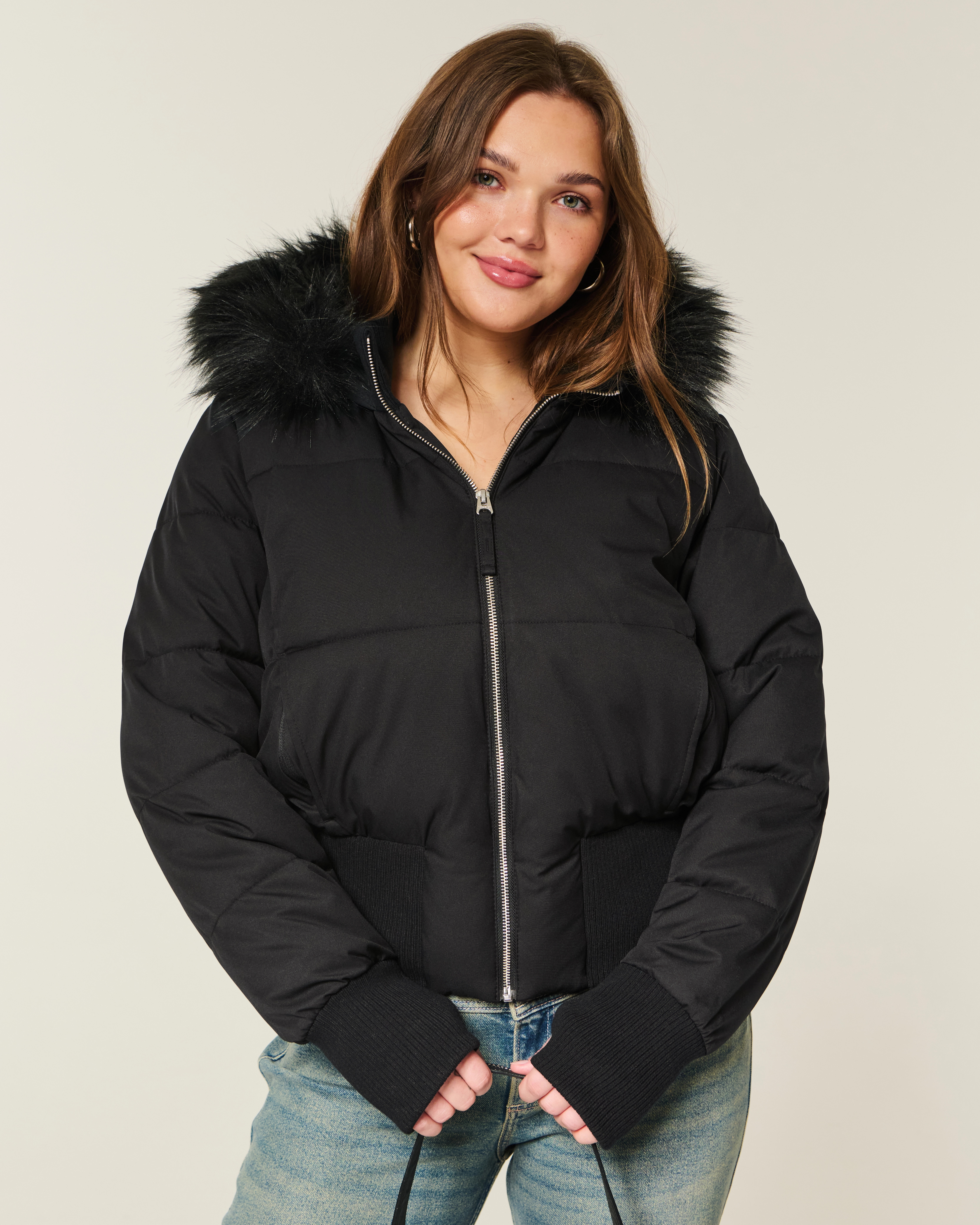 Faux Fur Trim Puffer Bomber Jacket | Hollister (US)