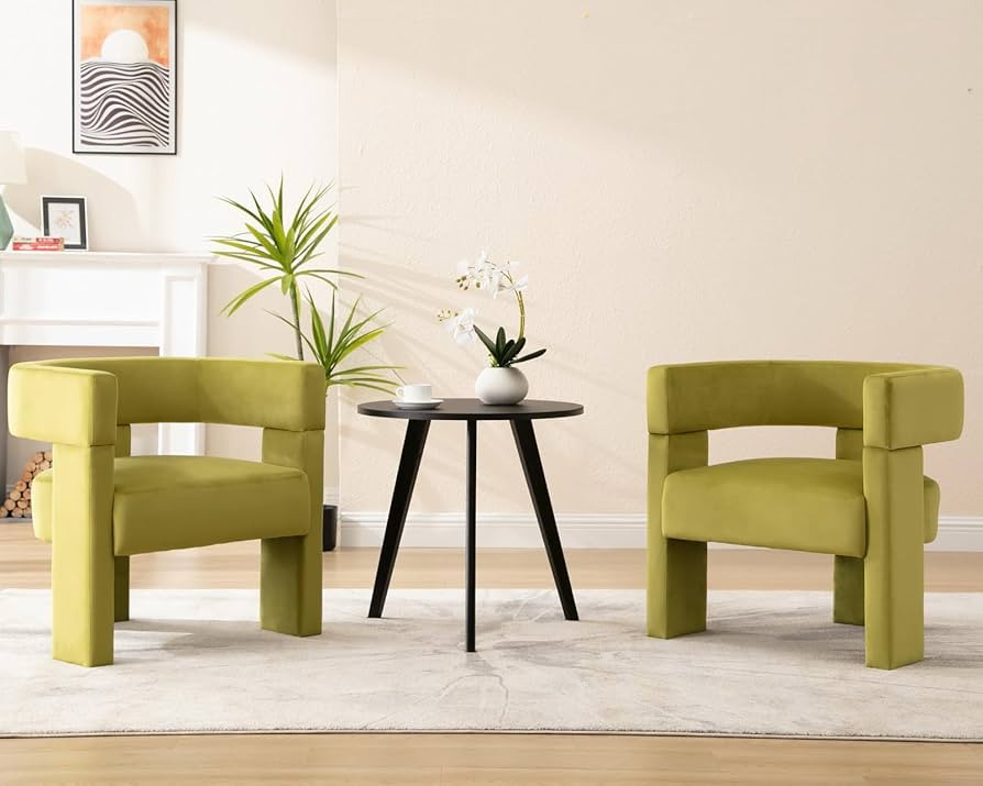 CIMOTA Modern Green Accent Chairs Set of 2 Velvet Upholstered Arm Chairs with Open Back 3 Legs Ba... | Amazon (US)