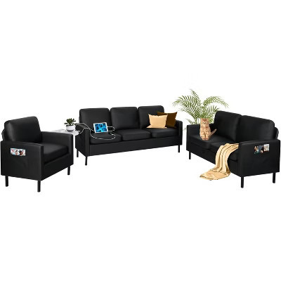 3-Piece Living Room Furniture Set with USB, Modern 3-Seat Couch, Loveseat & Accent Chair for Small Spaces – Black | Target