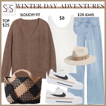 A slouchy v neck sweater and jeans with Nike sneakers is an essential winter weekend outfit. Easily dresses up for holiday parties too!

#LTKfindsunder50 #LTKSeasonal #LTKHoliday