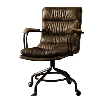 Leather Office Work Chair In Brown - Vintage Look, Metal Base, Comfortable Seat, 4 | Wayfair North America