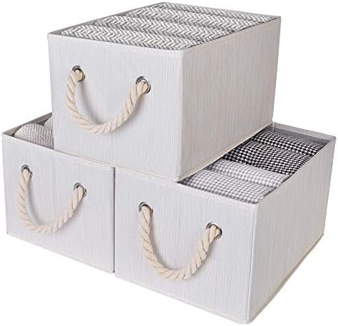 StorageWorks Storage Bins with Cotton Rope Handles, Storage Basket for Shelves, Mixing of Beige, ... | Amazon (US)