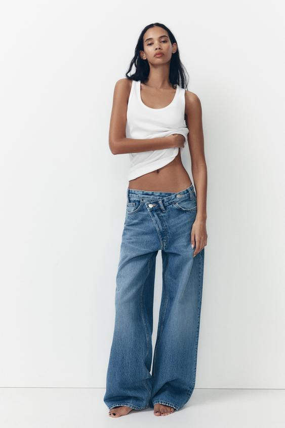 TRF HIGH-WAIST WIDE LEG CROSSOVER JEANS | Zara US