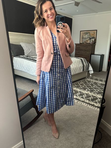 When the weather approaches 90 degrees, we break out the gingham. This dress is thrifted Polo RL but I have linked a few similar options 

#LTKworkwear #LTKFind