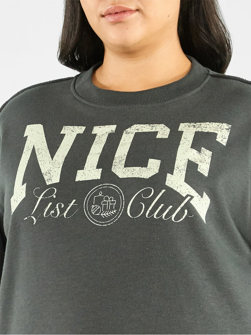 Terra & Sky Women's Plus Size Grey Nice List Club Graphic Sweatshirt with Long Sleeves, Sizes 0X-... | Walmart (US)