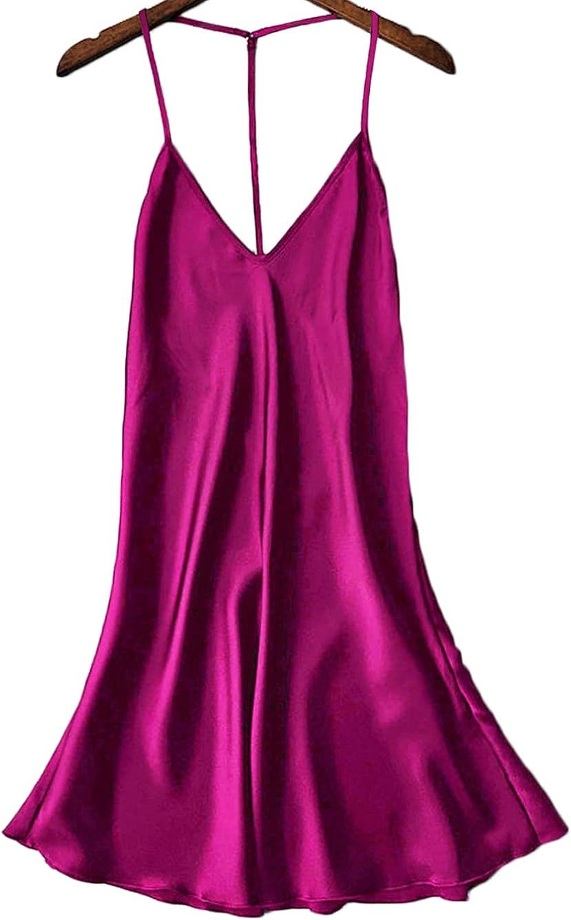 Kaei&Shi Silky Satin Nightie,Backless Lingerie for Women,Loose Sleepwear,Mini Nightgown,Spaghetti... | Amazon (US)