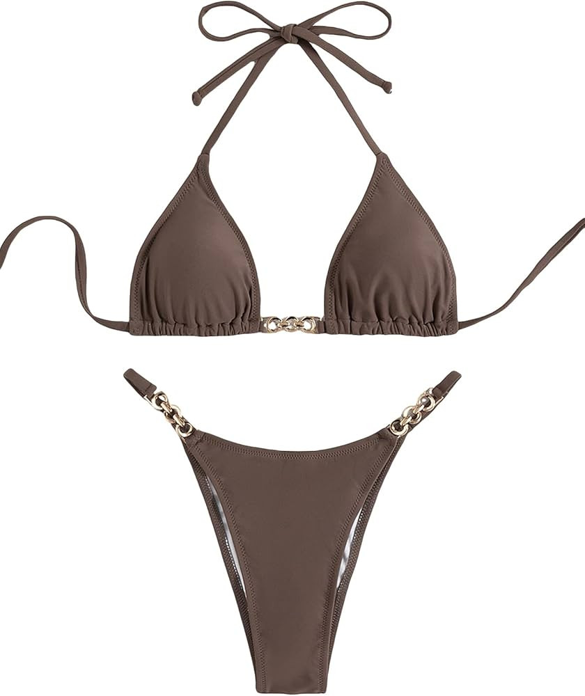 SHENHE Women's Sexy Bikini Sets Ring Triangle Tie Bathing Suits 2 Piece Swimsuits | Amazon (US)