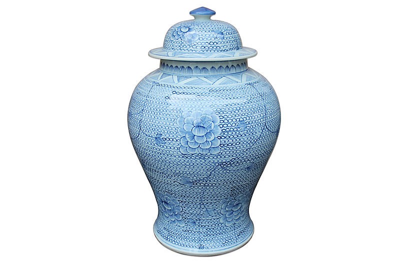 20" Chain Temple Jar, Blue/White | One Kings Lane