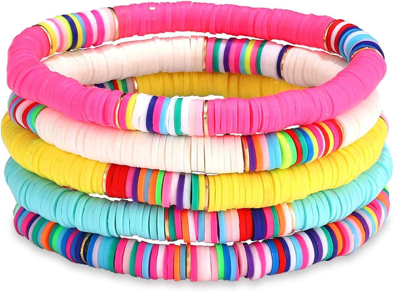 Heishi Surfer Bracelets Stackable Colorful African Vinyl Disc 6mm Beads Stretch Bracelets Vsco Bo... | Amazon (US)