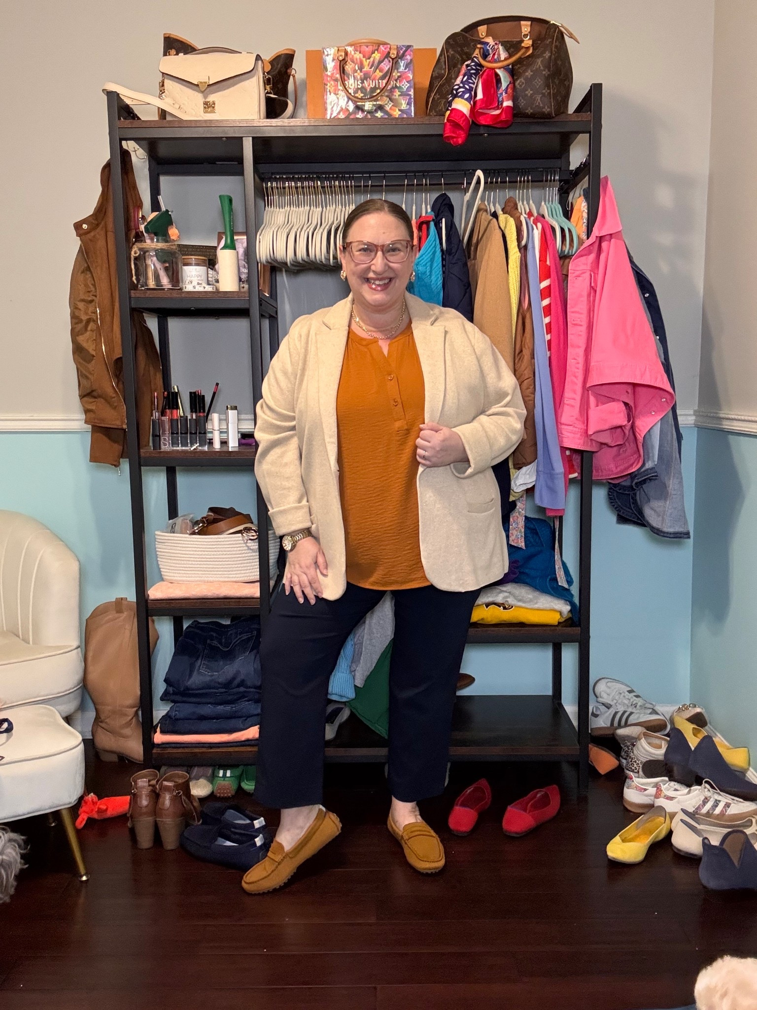 It’s come to my attention that I need pants that cover my ankles — the search is on. 

I’m wearing a size 3 in the pants and xxl in the shirt and blazer. I can also size down in the blazer.

I size up half in the drivers (shoes)

#LTKPlusSize #LTKOver40 #LTKootd