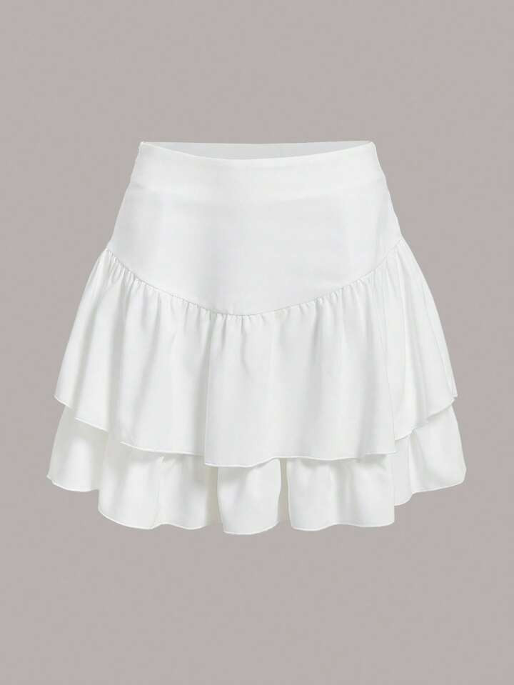 SHEIN Qutie Saias cintura alta duas camadas bainha | SHEIN