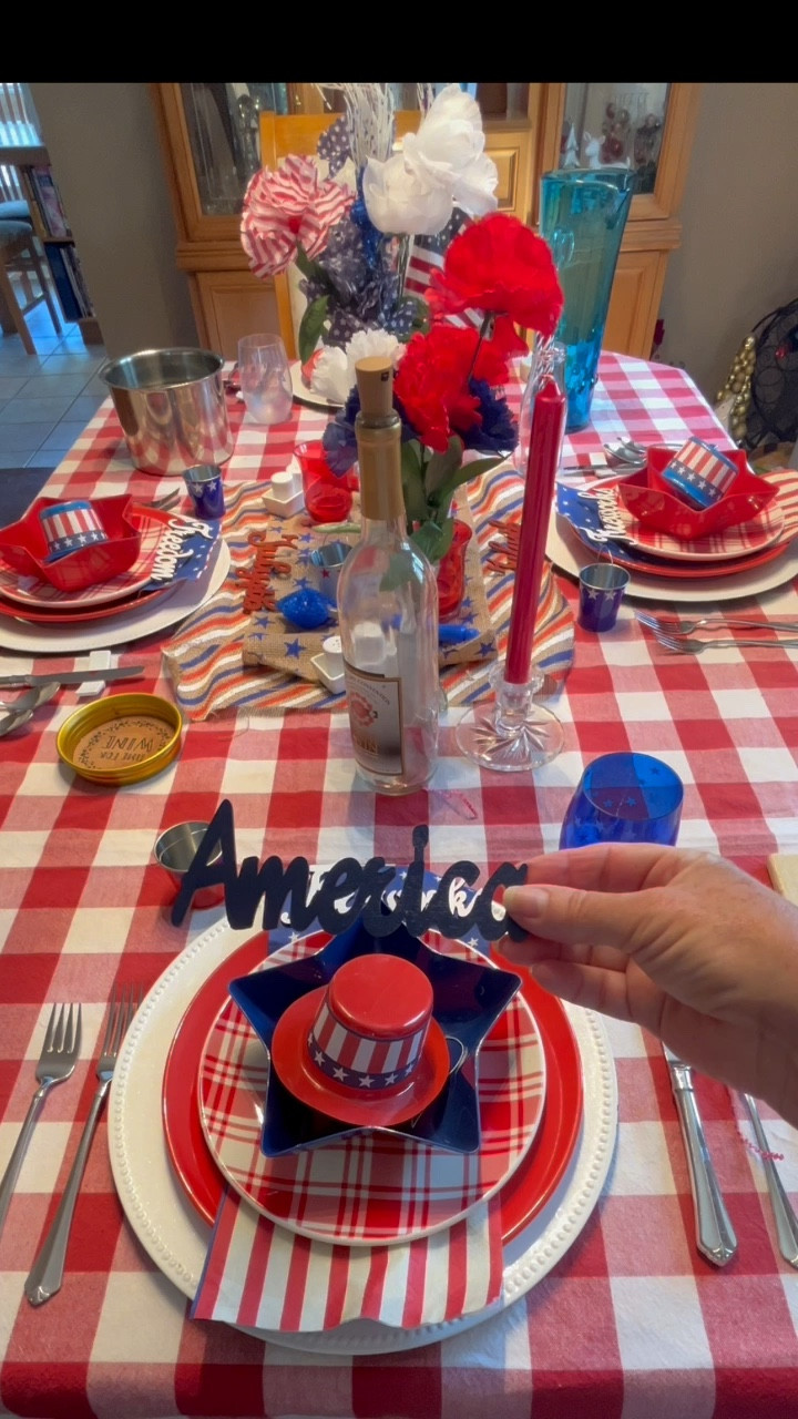 Time for a little Red White and Blue. Setting the scene and my table to celebrate July 4th. Nothing like a fun tablescape to get one in the mood for the holidays. 

So let’s address my eclectic feed lately, is she Canadian, is she American what is going on. Well I have lived all my live very close to the US border and also lived on an American Compound overseas so yea I tend to celebrate bit Canadian and US holidays always. 

Here is a fun face did you know that despite Canadas vast size 90% of Canadians live within 150 kms of a border. We do love our cross border shopping . 

Today I  am Setting my table to ensure a fun family celebration with hints of why we celebrate. 

Today no transition reel just a good ole how I set my table display. 

And No fancy napkin fold today because I found a fun flag napkin to use instead. 

Also how sweet are the script words at each place setting. I can always count on @hobbylobby to help me with my Tablescapes. 

Star bowls and fun hats help create the patriotic setting I was going for. 

 #midlifestyle # midlifewomen #midsizestyle #ottawalifestyle #over60lifestyle #over40lifestyle #july4tablescape #tablescapestyling #tabledecorations
