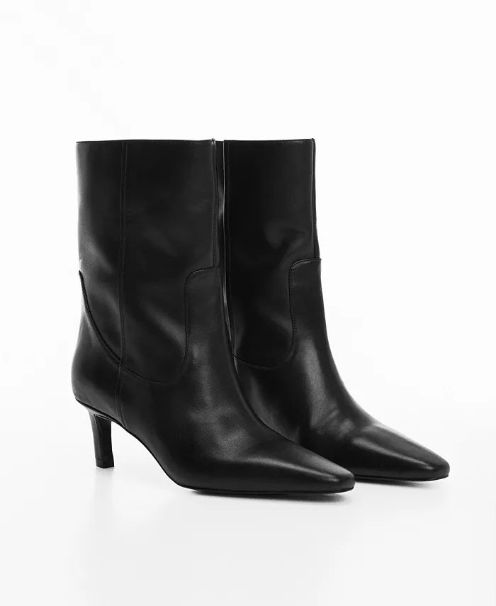 MANGO Women's Kitten Heeled Leather Boots - Macy's | Macy's