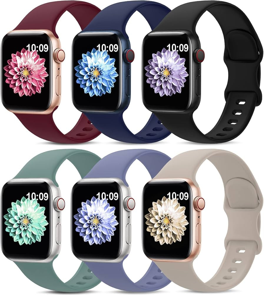 6 Pack Sport Bands Compatible with Apple Watch Band 38mm 40mm 41mm 42mm 44mm 45mm 49mm,Soft Silic... | Amazon (US)