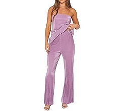 NUFIWI Women Summer 2 Piece Pants Set Sleeveless Off Shoulder Tube Top High Waist Wide Leg Pants ... | Amazon (US)