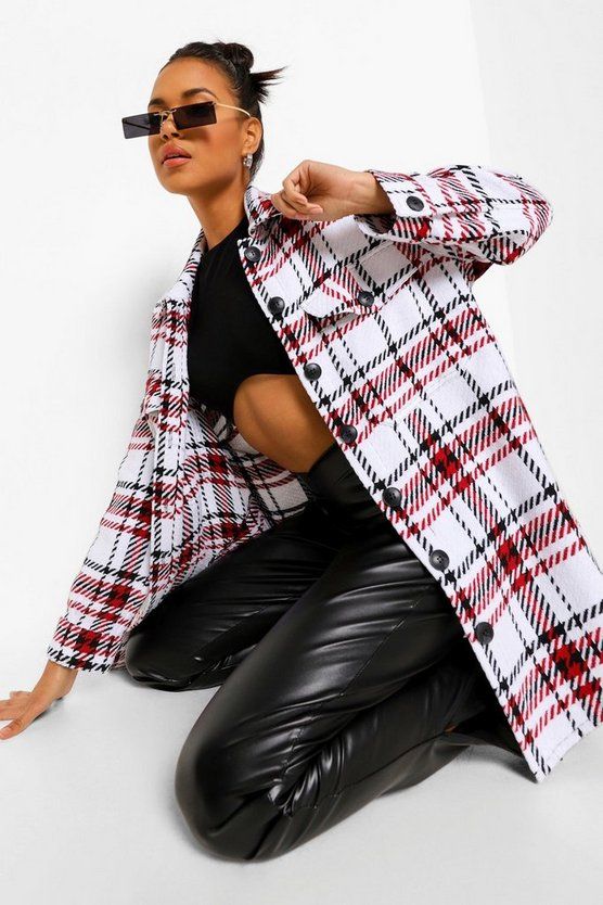 Oversized Dogtooth Check Shacket | Boohoo.com (US & CA)