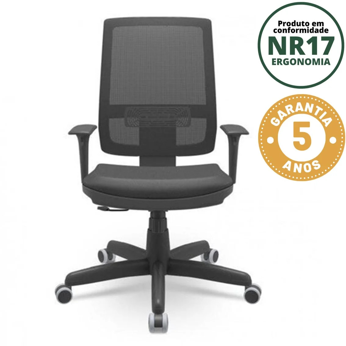 Cadeira para Escritório Ergonômica Presidente Brizza NR17 Plaxmetal Preto | Madeira Madeira (BR)