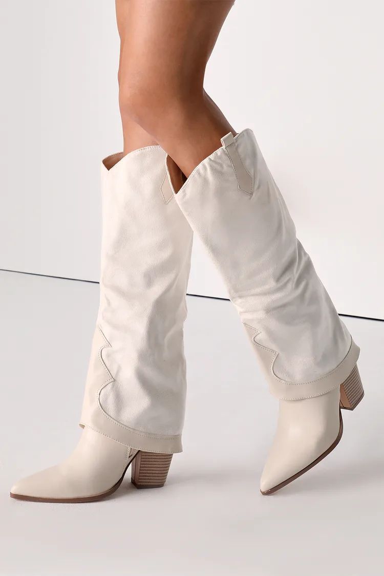 Yoha Bone Suede Fold-Over Knee-High Western Boots | Lulus (US)