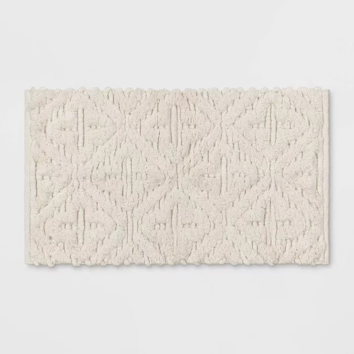 Textured Diamond Shag Bath Rug Cream - Opalhouse™ | Target