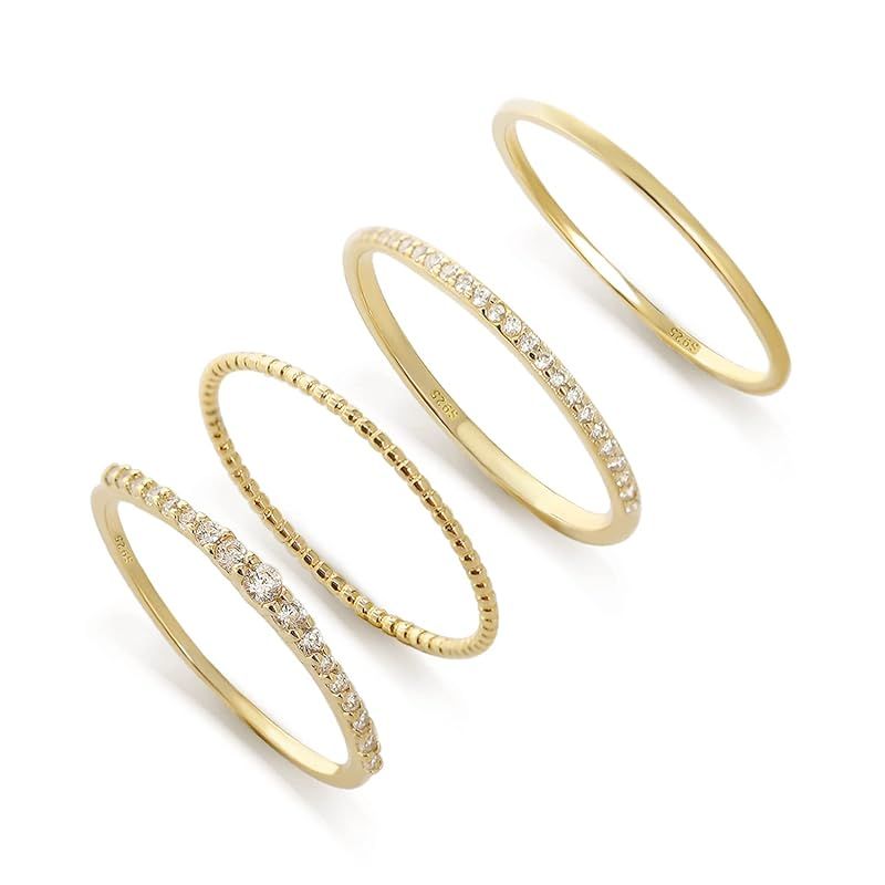 Stackable Ring Set of 4 Pure Silver Ultra Thin Stacking Rings for Women Dainty Gold Ring Minimali... | Amazon (US)