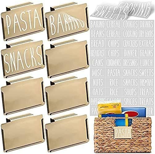 Talented Kitchen 8 Gold Label Holders, Basket Labels Clip On with 40 White Pantry Labels. Removable  | Amazon (US)