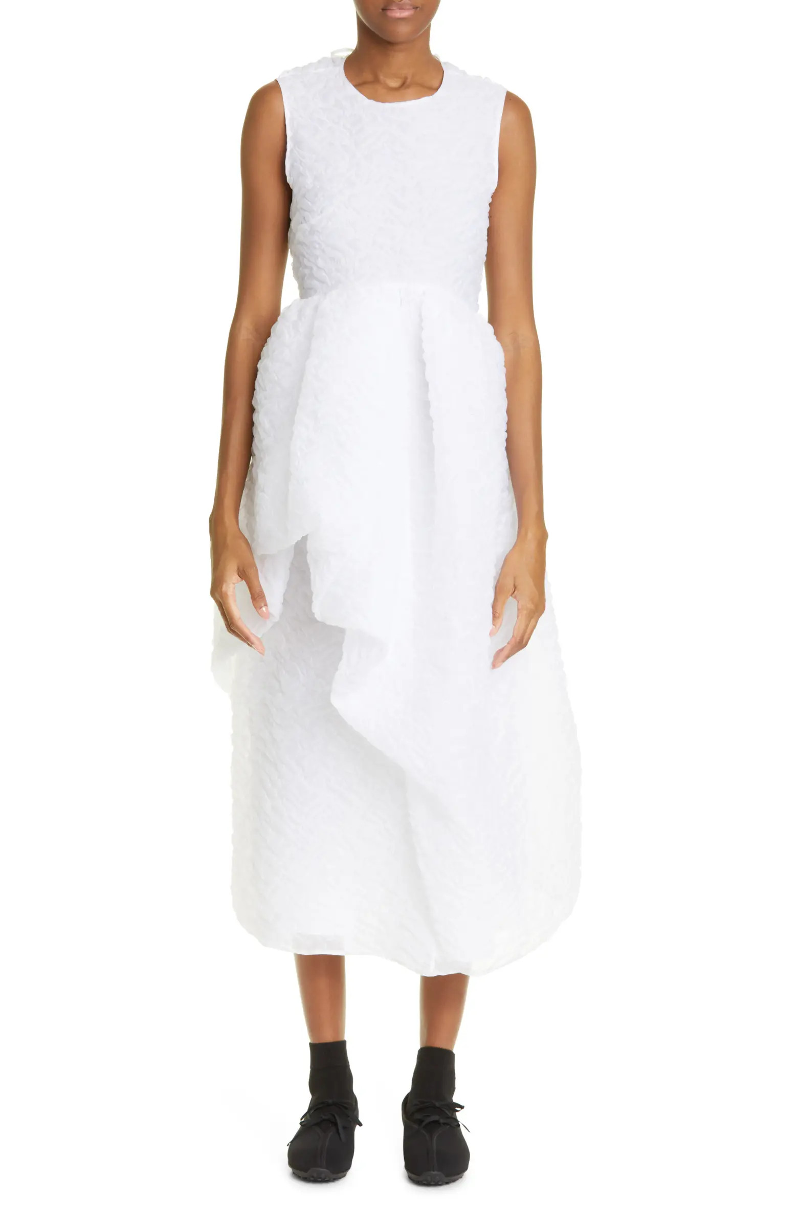 Fang Cutout Asymmetric Ruffle Matelassé Midi Dress | Nordstrom