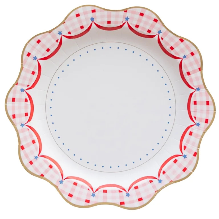 Bonjour F\u00eate Patriotic Gingham Paper Plates, Disposable Party Supplies, Pack of 8, 11 Inch, ... | Walmart (US)