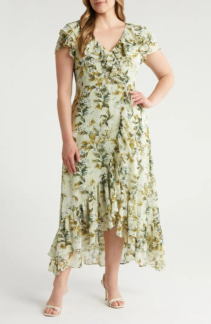 Foliage Print Ruffle Faux Wrap Dress | Nordstrom